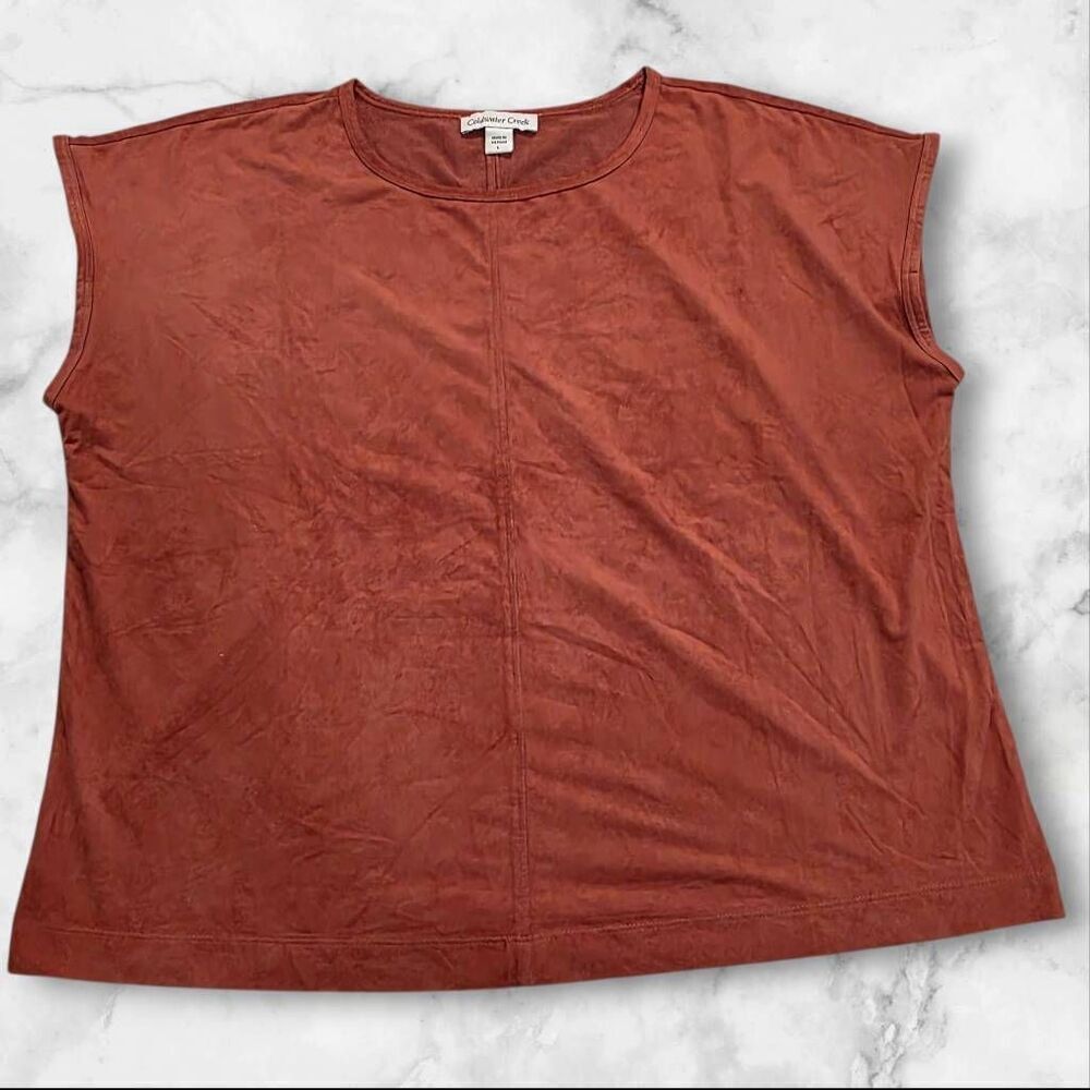 Coldwater Creek Orange Suede Short Sleeve Shirt Size Large